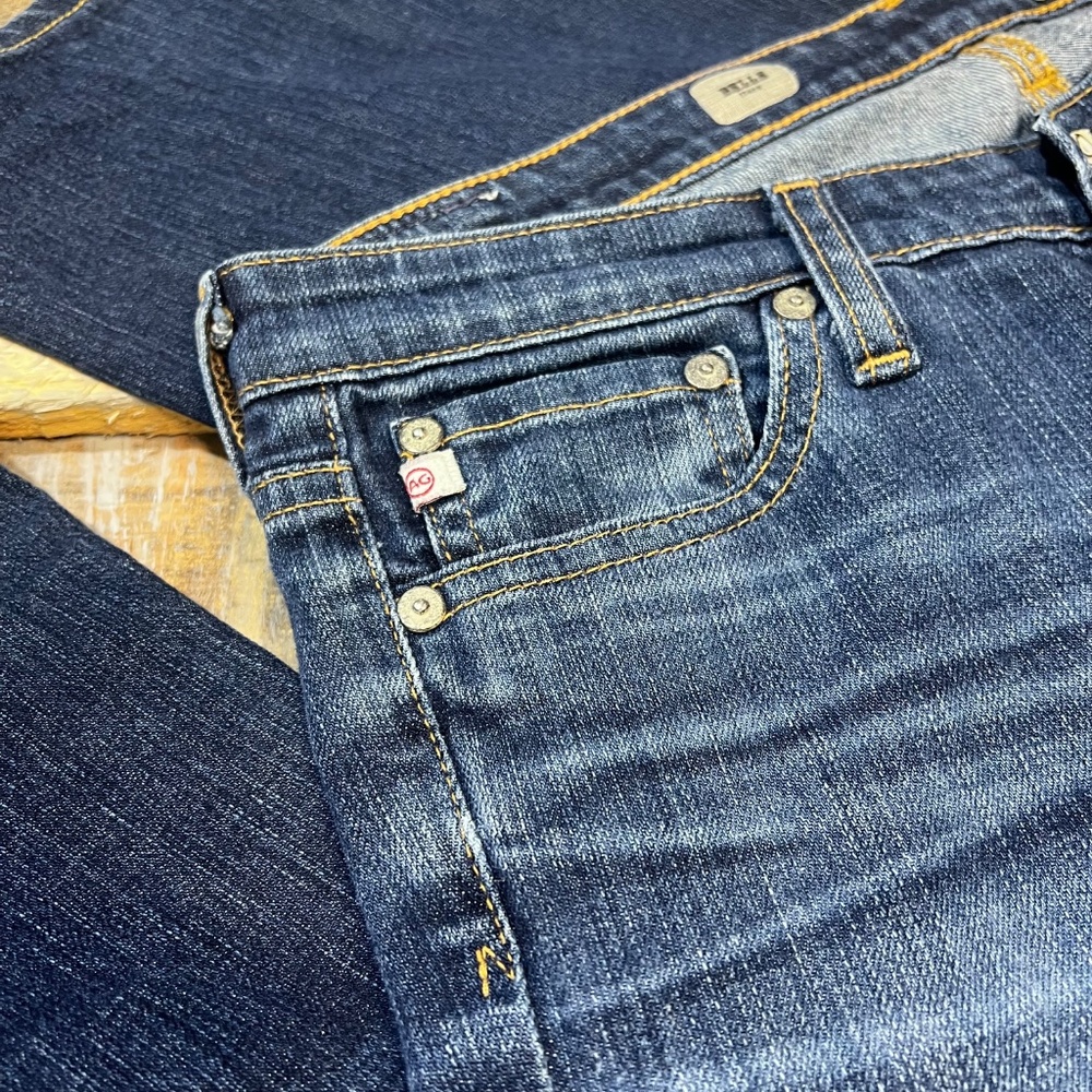 EUC [AG] Low Rise <Belle Flare> Wide Leg Stretchy Dark Blue Jeans | 28R Small 6 - Picture 10 of 13